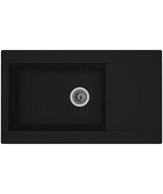 STRADOUR Evier cuisine a encastrer 1 grand bac + 1 égouttoir Einna - Résine - 86 x 50 cm - Noir