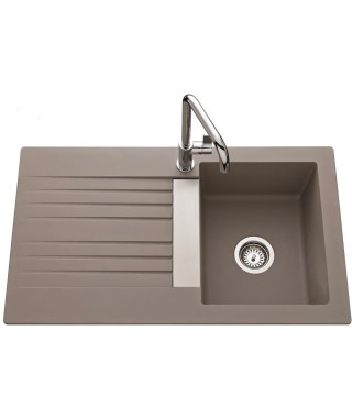 EWI Evier cuisine a encastrer 1 bac + 1 égouttoir Soledad - Résine - 86 x 50 cm - Gris béton