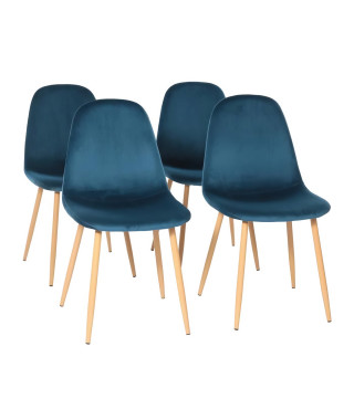 Lot de 4 chaises en velours bleu - L 45 x P 53 x H 85 cm - CLODY