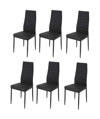 Lot de 6 chaises - Simili noir - L 42 x P 49 x H 97 cm - JIM