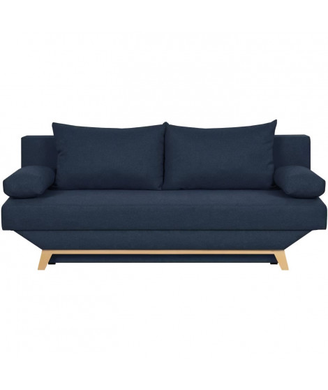 TEIJO Banquette convertible 3 places avec coffre de rangement - Tissu Bleu - L 190 x P 84 x H 92 cm