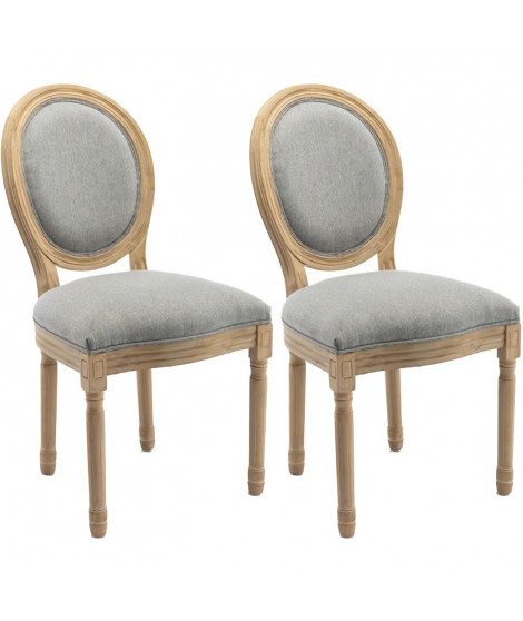 GRETA Lot de 2 chaises de salle a manger - Pied bois - Tissu Gris - L 49 x P 56 x H 96 cm