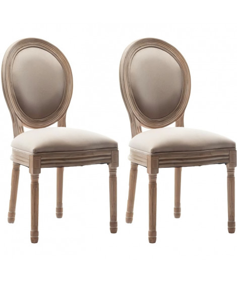 GRETA Lot de 2 chaises de salle a manger - Pied bois - Tissu lin - L 49 x P 56 x H 96 cm