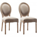 GRETA Lot de 2 chaises de salle a manger - Pied bois - Tissu lin - L 49 x P 56 x H 96 cm