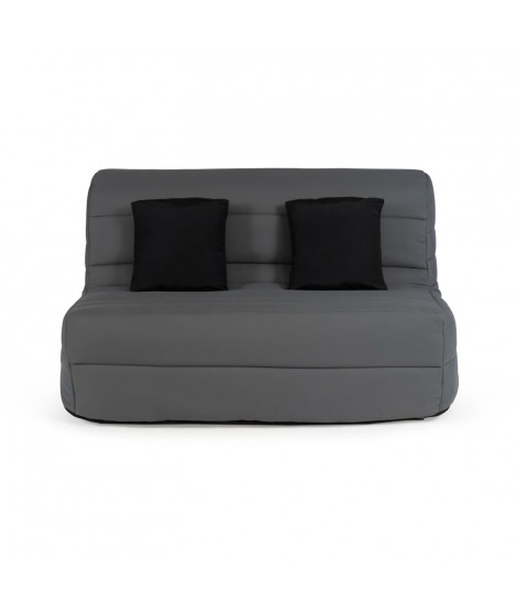 Banquette BZ Dunlopillo - Tissu Gris + 2 coussins noir - L 140 x P 99 x H 98 cm - ALICE