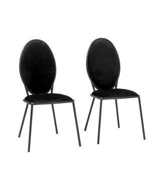 LOUIS Lot de 2 Chaises - Velours Noir - L 51 x P 96 x H 52,5 cm