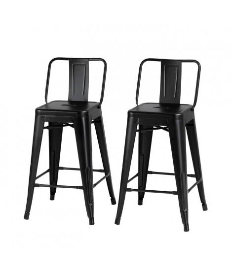 Lot de 2 tabourets industriel en métal -  Noir - L 30,5 x P 30,5 x H 61 cm - FACTORY