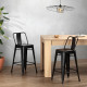 Lot de 2 tabourets industriel en métal -  Noir - L 30,5 x P 30,5 x H 61 cm - FACTORY