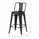 Lot de 2 tabourets industriel en métal -  Noir - L 30,5 x P 30,5 x H 61 cm - FACTORY