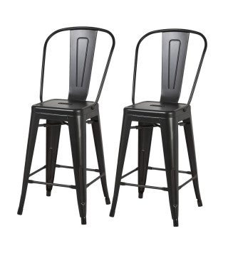 Lot de 2 tabourets industriel en métal - Noir - L 30,5 x P 30,5 x H 61 cm - MECANO