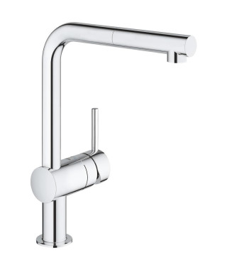 GROHE Mitigeur évier Minta 32168000 - Douchette extractible - Bec L - Bec tube pivotant 360° - Clapet anti-retour - Chrome