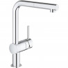 GROHE Mitigeur évier Minta 32168000 - Douchette extractible - Bec L - Bec tube pivotant 360° - Clapet anti-retour - Chrome