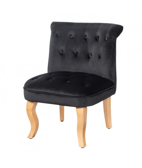 JODIE Fauteuil crapaud - Pieds en bois - Velours noir - L 56 x P 63 x H 73 cm