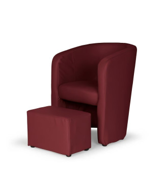 NUNO Fauteuil cabriolet + pouf en simili rouge - L 59 x P 63 x H 77 cm