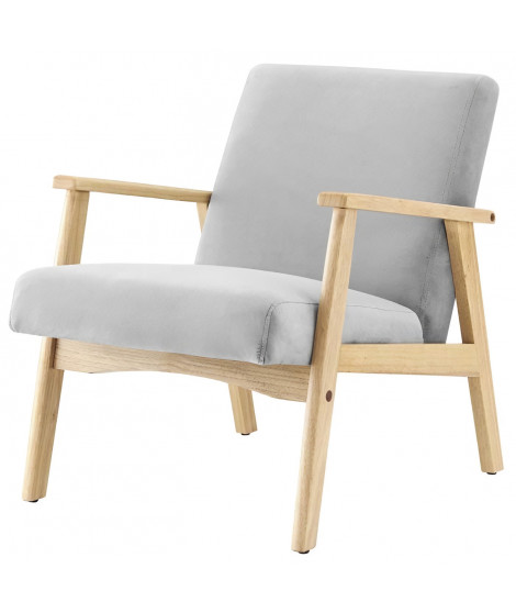 TULIO Fauteuil scandinave - Tissu gris et bois massif - L 63 x P 78 x H 75 cm