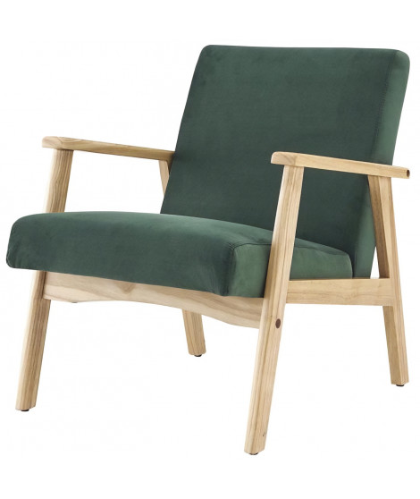 TULIO Fauteuil scandinave - Tissu vert et bois massif - L 63 x P 78 x H 75 cm