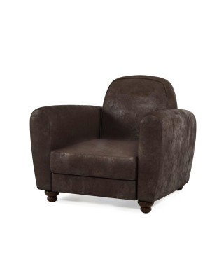 Fauteuil club IKAINEN - Tissu Marron - Vintage - L 89 x P 81 x H 75 cm