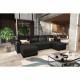 JAMES Canapé d'angle panoramique convertible 5 places - Simili et tissu Noir et Anthracite - L 298 x P 142 x H 85 cm