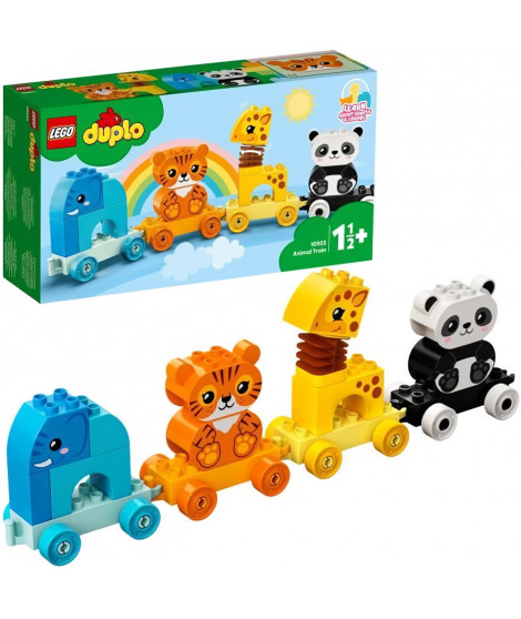 LEGO DUPLO 10955 Le train des animaux incluant un éléphant, un tigre, un panda et une girafe pour les bébés,1 an et demi