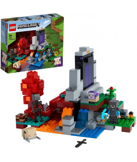 LEGO 21172 Minecraft Le portail en ruine Jouet pour Fille et Garçon de 8 ans avec Figurines de Steve et Wither Squelette
