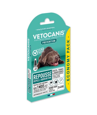 VETOCANIS 8 Pipettes anti-puces et anti-tiques - Pour grand chien 20-40 kg - 4x 1 mois de protection