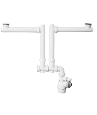 WIRQUIN Siphon double tout-en-un déporté - Pour lavabo ou évier - 2 bacs