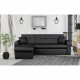 Canapé d'angle réversible convertible 3 places - Simili noir - Contemporain - L 235 x P 85 - 153 cm - ROMAN