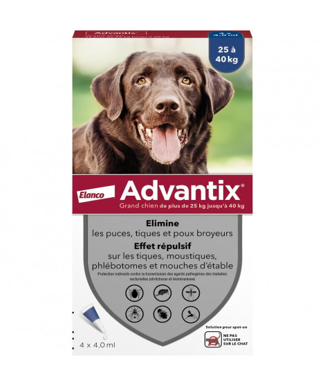 Advantix Chien Solution Antiparasitaire Grande Race 25 a 40kg 4 pipettes