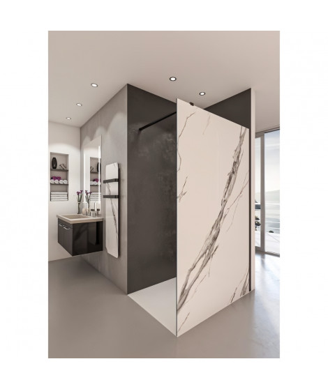 SAINT-GOBAIN Paroi de douche en kit BALEARES CALACATTA -Verre Timeless 8 mm trempé - L.140 cm x H.198 cm - Profilé  noir mat