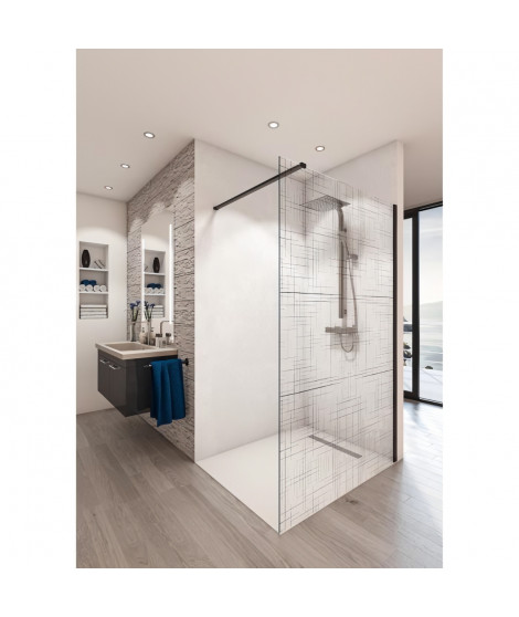 AURYS Paroi de douche en kit BALEARES  REFLECTO BLACK - Verre Timeless 8 mm trempé by Saint-Gobain - L.120 cm x  H.198 cm