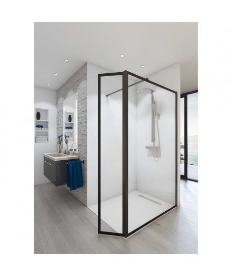 Paroi de douche en kit  Baleares atelier  n°4 - Verre Timeless  8 mm trempé - L.120 cm x H.198 cm - Profilé Noir  - Saint Gobain