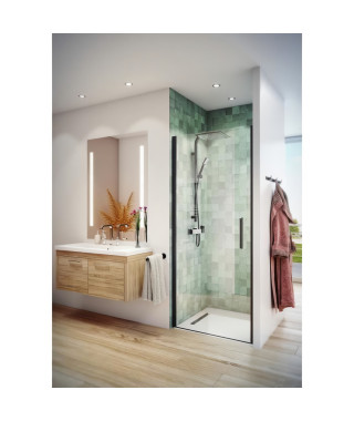 AURYS Gascogne 80 Droite Porte de douche - L80 x 198 cm - Profilé aluminium anodisé noir mat