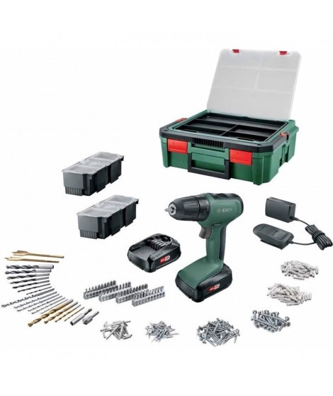 Perceuse-visseuse Bosch - UniversalDrill 18 (Livrée avec 2 batteries 1,5Ah, SystemBox, 241 accessoires)