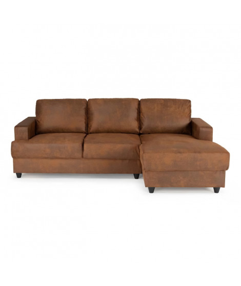 Canapé d'angle droit 4 places - Tissu marron vintage - Contemporain - L 215 x P 140 x H 86 cm - PAUL