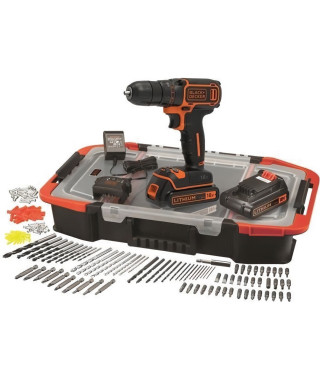 BLACK & DECKER Perceuse sans fil Lithium 18 V - 2 batteries - Coffret 160 accessoires -BDCDC18BAST-QW