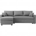 Canapé d'angle convertible grand couchage + coffre 3 places Owens - Tissu gris - L 228 x P 148 x H 86 cm