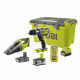 RYOBI One+ Perceuse Visseuse a percussion Brushless+ aspirateur+ 55 accessoires - R18PDBL-252VTA55 -Batt. 2 et 5 Ah - boite a…