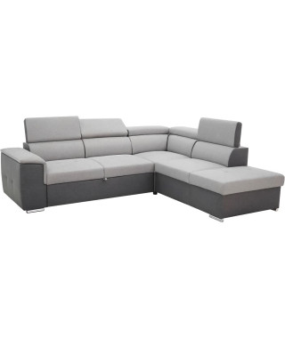 Canapé d'angle convertible panoramique 5 places DAYTONA - Tissu Malmo anthracite/gris -Coffre de rangement - L 260 x P 218 x …