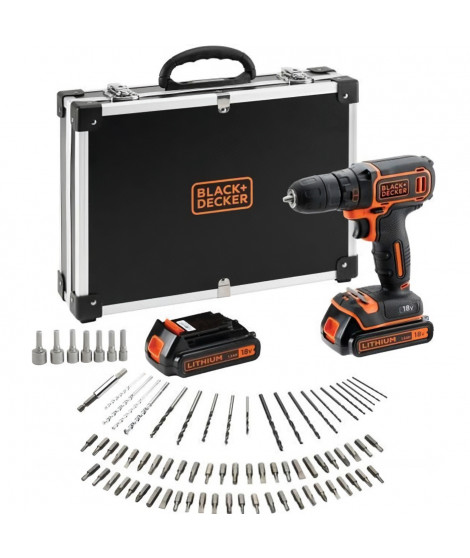 BLACK & DECKER BDCDC18BAFC - Perceuse-visseuse - Batterie Li Ion 2x18 V + 80 accessoires - Orange