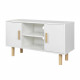 Meuble TV LILA - 2 portes - Décor mélaminé Blanc - Pieds en bois massif - L90 x P35 x H55 cm