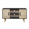 Meuble TV LILA - 2 portes - Décor mélaminé Noir - Pieds en bois massif - L90 x P35 x H55 cm