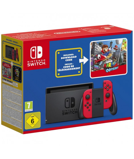 Console Nintendo Switch avec Joy-Cons rouges | Édition Limitée + Super Mario Odyssey (Code) + Stickers Super Mario Bros. Le Film