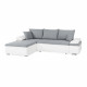 Canapé d'angle réversible convertible 3 places+Coffre - Simili blanc et tissu gris - CELINA - L 274 x P 184 cm - Fabriqué en …