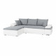 Canapé d'angle réversible convertible 3 places+Coffre - Simili blanc et tissu gris - CELINA - L 274 x P 184 cm - Fabriqué en …