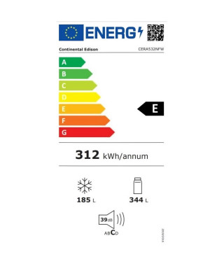 Réfrigérateur américain Continental Edison - CERA532NFW - 4 portes - 532L - L90 cm xH177 cm - Blanc