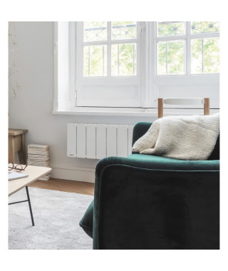 Radiateur électrique a inertie fonte AIRELEC Fontea modele Bas 750 Watts - Coloris blanc - Origine France Garantie
