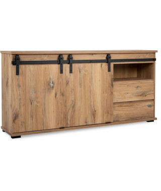 Buffet Manzano - Panneaux de particules - Chene Flagstaff - 2 portes coulissantes, 2 tiroirs, 1 niche - L 180 x H 87 x l 40 cm