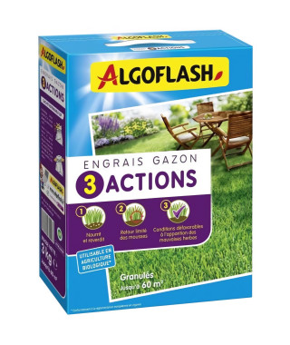 Engrais Gazon - ALGOFLASH NATURASOL - 3 Actions - 3 kg