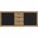 Buffet INDUS Mélaminé chene et noir - 4 portes + 3 tiroirs - Style industriel - L 206 x P 45 x H 83,5 cm STONE