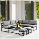 Salon de jardin avec structure en aluminium avec coussins - 7 personnes - Hipu - Gris